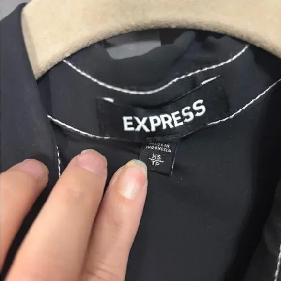 Express Black Button Down with White Topstitch Accents, Oversized Buttons XS - Picture 2 of 4